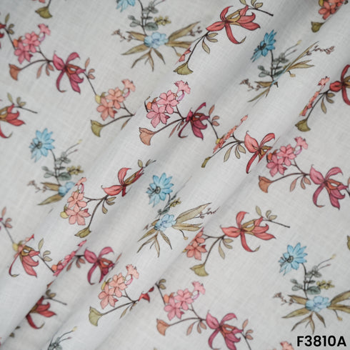 Floral Printed Linen Cotton Fabric- F3810